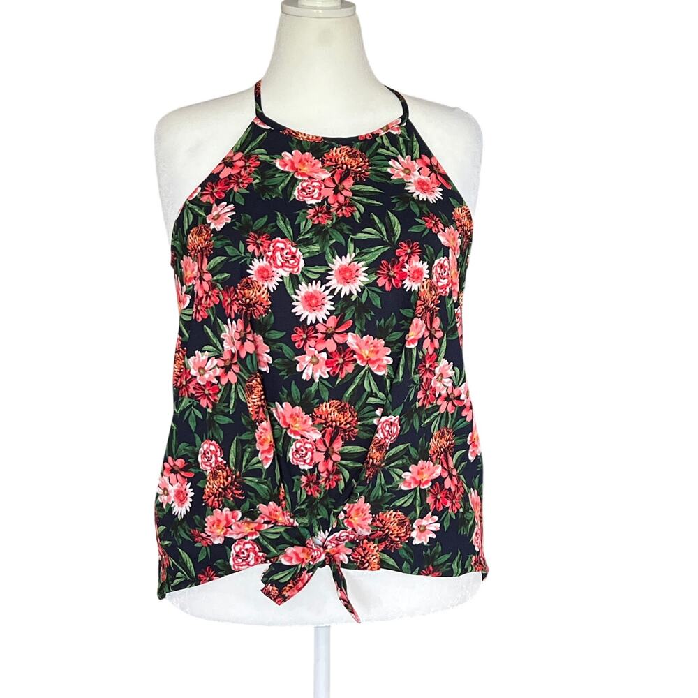143 Story by Lineup High Neck Floral Top Women's Size L Black Pink Feminine Boho
